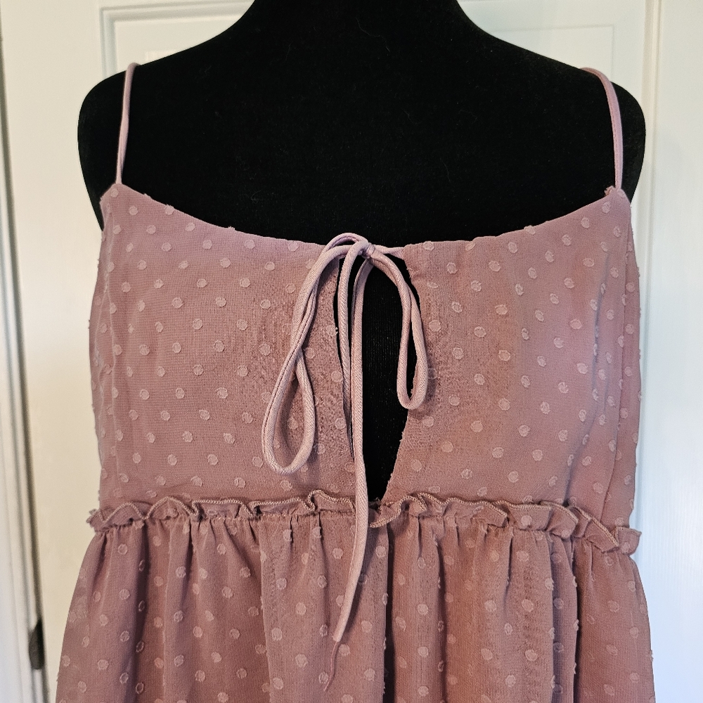 Lucy in the Sky Lavender Textured Polka Dot Tiered Mini Dress Women's Sz L